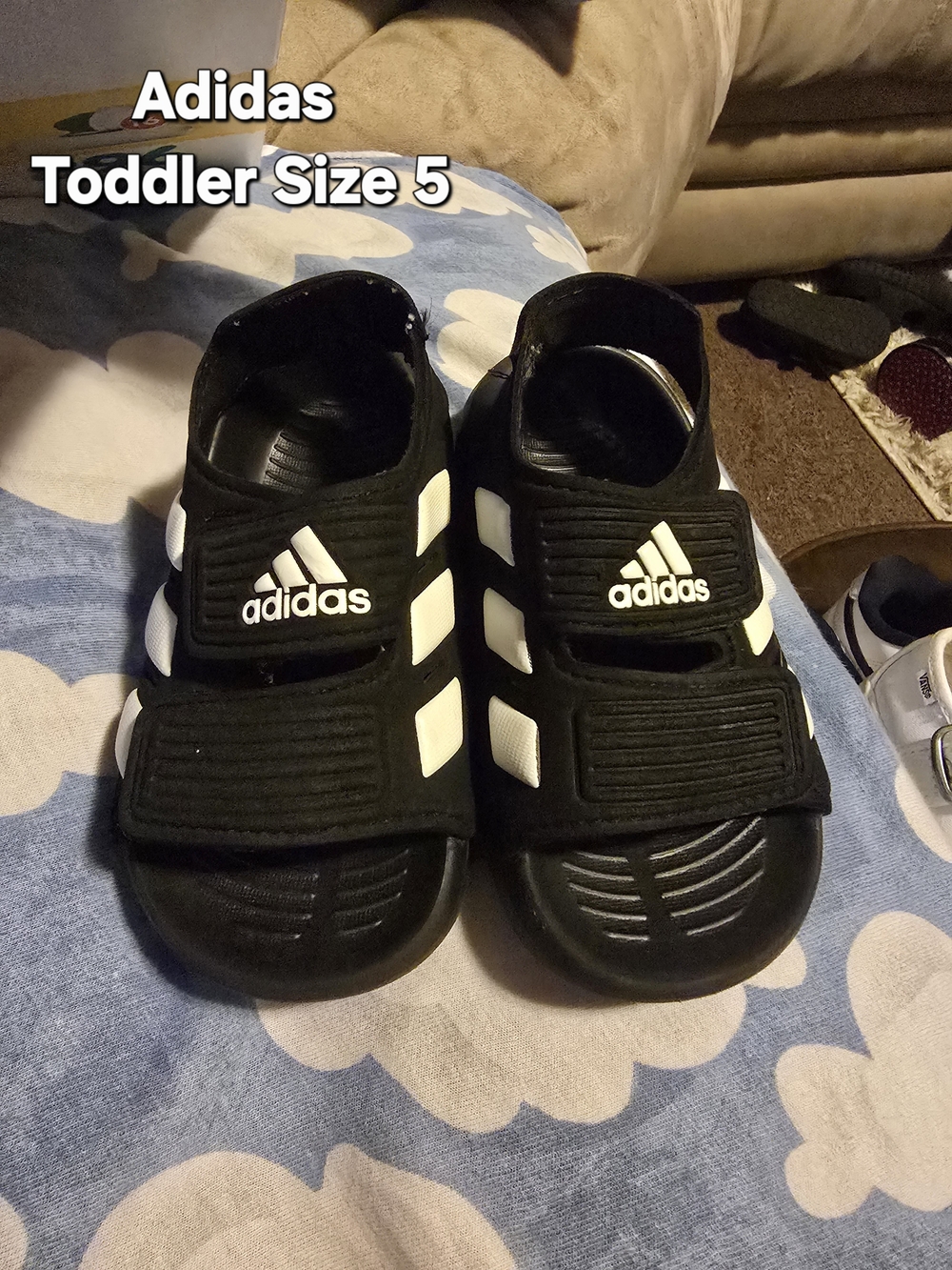 adidas Black and White Toddler Hook-and-Loop Slide Sandals